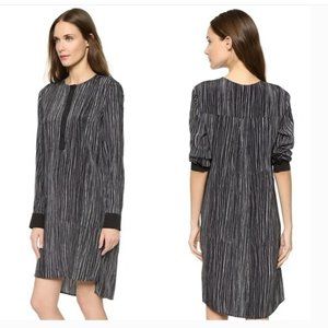 Vince Silk Wavy Stripe Shirt Dress Tunic Oversized Striped Black NWOT